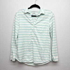 Old Navy 1/2 Button Womens Striped Cotton Shirt Small Capsule Minimalist Coastal